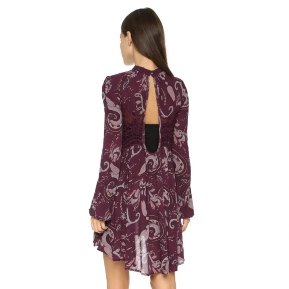 Free People Sweet Thing Paisley Tunic Dress - Wine Combo - Picture 2 of 6
